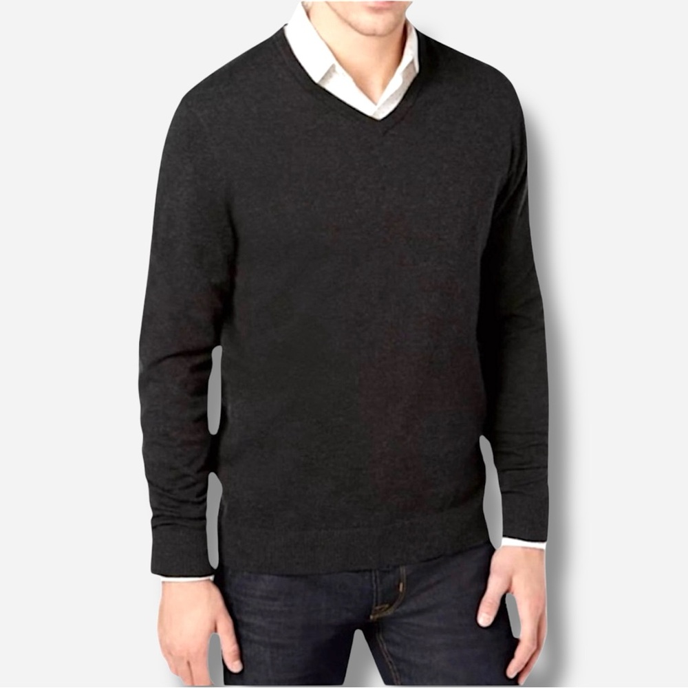 🏈New🏈Alfani Mens Heather Gray V-neck Sweater XXL